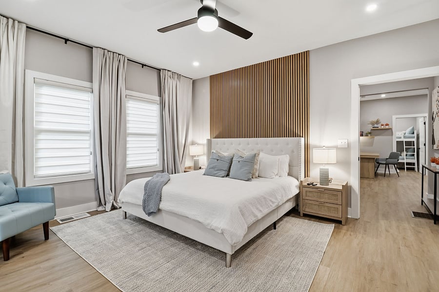 Primary bedroom with king bed and ensuite