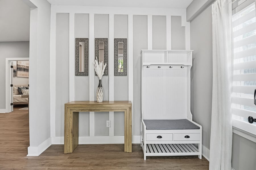 Entryway with bench and console table